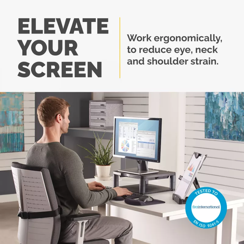 Fellowes Premium Monitor Riser Graphite, wolnostojący, 36 kg, 53,3 cm (21 cali), regulacja wysokości, grafitowy
