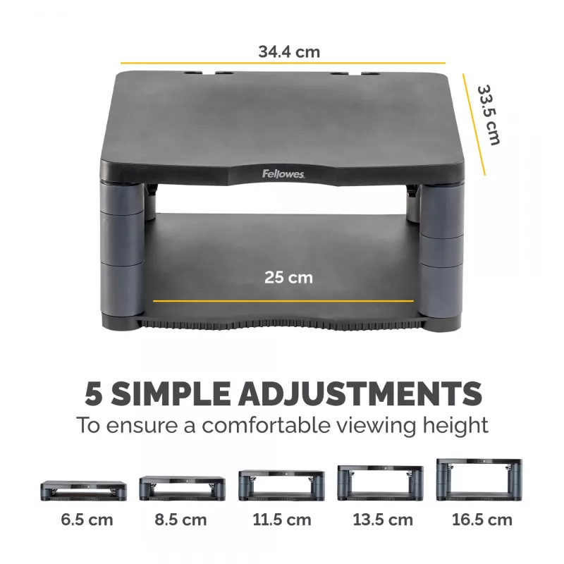 Fellowes Premium Monitor Riser Graphite, wolnostojący, 36 kg, 53,3 cm (21 cali), regulacja wysokości, grafitowy