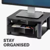 Podstawka pod monitor Fellowes z 3 regulacjami wysokości - Premium Monitor Riser Plus z zarządzaniem kablami - Ergonomiczna regulowana podstawka pod monitor do komputerów - Maks. waga 36 kg/Maks. rozmiar 21 cali - Grafitowa
