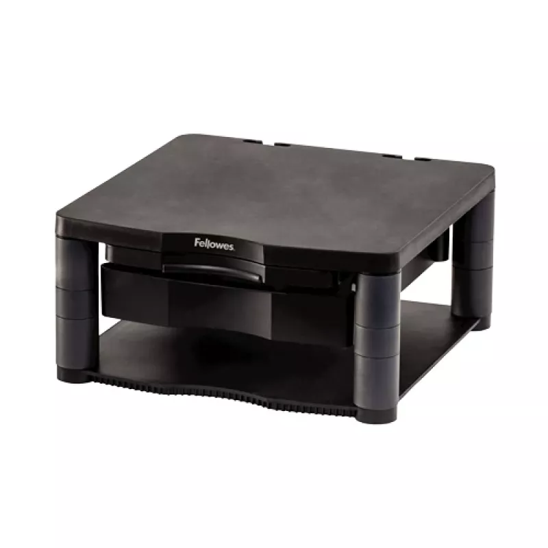 Podstawka pod monitor Fellowes z 3 regulacjami wysokości - Premium Monitor Riser Plus z zarządzaniem kablami - Ergonomiczna regulowana podstawka pod monitor do komputerów - Maks. waga 36 kg/Maks. rozmiar 21 cali - Grafitowa