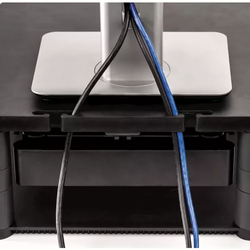 Podstawka pod monitor Fellowes z 3 regulacjami wysokości - Premium Monitor Riser Plus z zarządzaniem kablami - Ergonomiczna regulowana podstawka pod monitor do komputerów - Maks. waga 36 kg/Maks. rozmiar 21 cali - Grafitowa