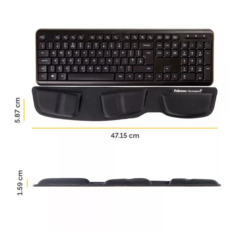 Fellowes Podpórka pod nadgarstki do klawiatury - Health-V Wrist Rest z ochroną antybakteryjną - Ergonomiczne wsparcie nadgarstka do komputera, laptopa, użytku w domowym biurze - Czarna