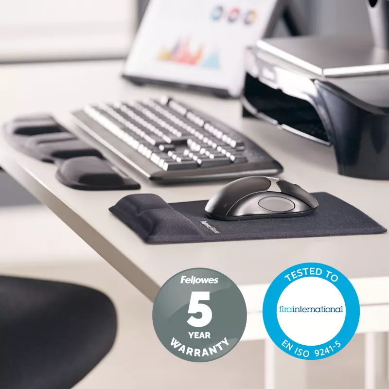 Fellowes Podpórka pod nadgarstki do klawiatury - Health-V Wrist Rest z ochroną antybakteryjną - Ergonomiczne wsparcie nadgarstka do komputera, laptopa, użytku w domowym biurze - Czarna