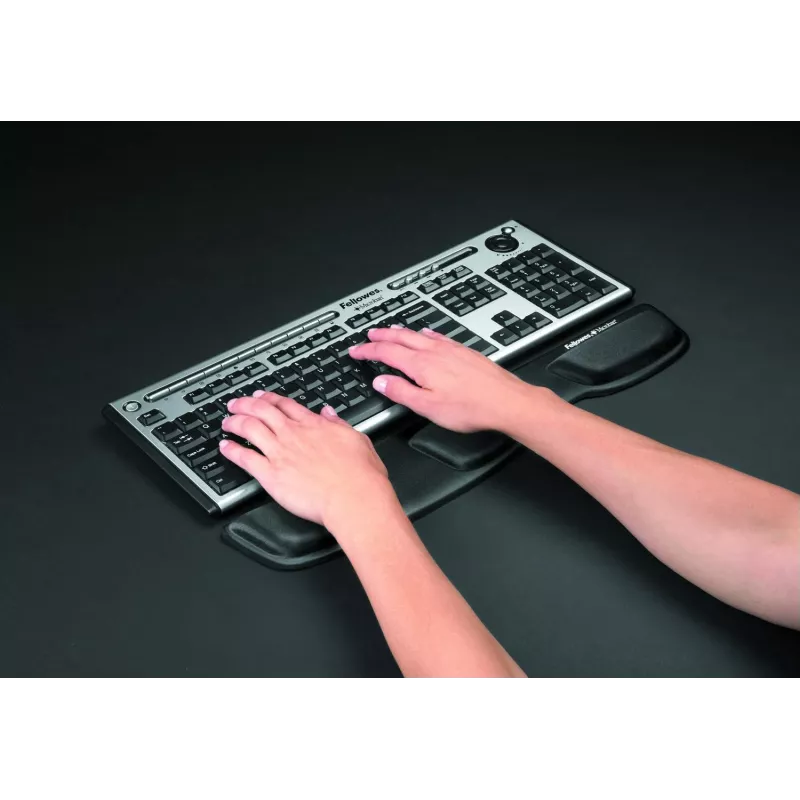 Fellowes Podpórka pod nadgarstki do klawiatury - Health-V Wrist Rest z ochroną antybakteryjną - Ergonomiczne wsparcie nadgarstka do komputera, laptopa, użytku w domowym biurze - Czarna