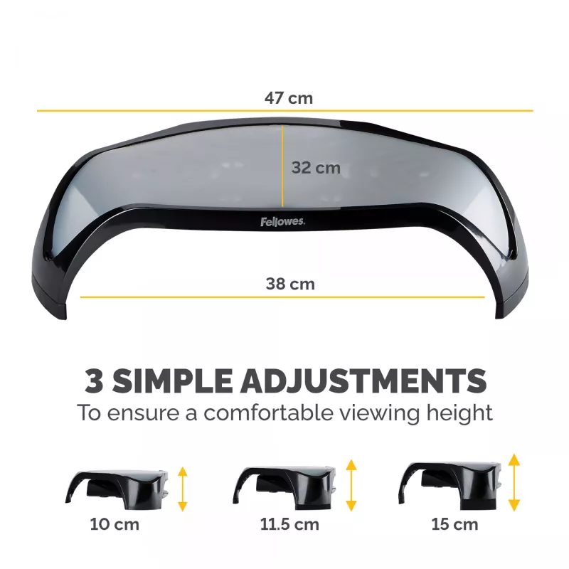 Podstawka pod monitor Fellowes z 3-stopniową regulacją wysokości - Smart Suites Monitor Riser - Ergonomiczna regulowana podstawka pod monitor do komputerów - Maks. waga 10 kg / Maks. rozmiar 21 cali - Czarna