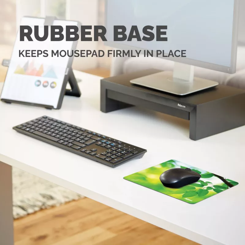 Podkładka pod mysz Fellowes Earth Series Liście, Zielony, Obraz, Plastik, Guma, Antypoślizgowa podstawa