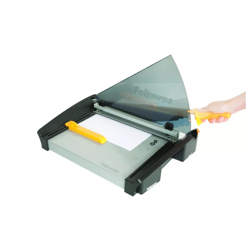 Gilotyna do papieru Fellowes Plasma A3/180 — długość cięcia 46 cm, pojemność 40 arkuszy, grafitowy/srebrny/żółty