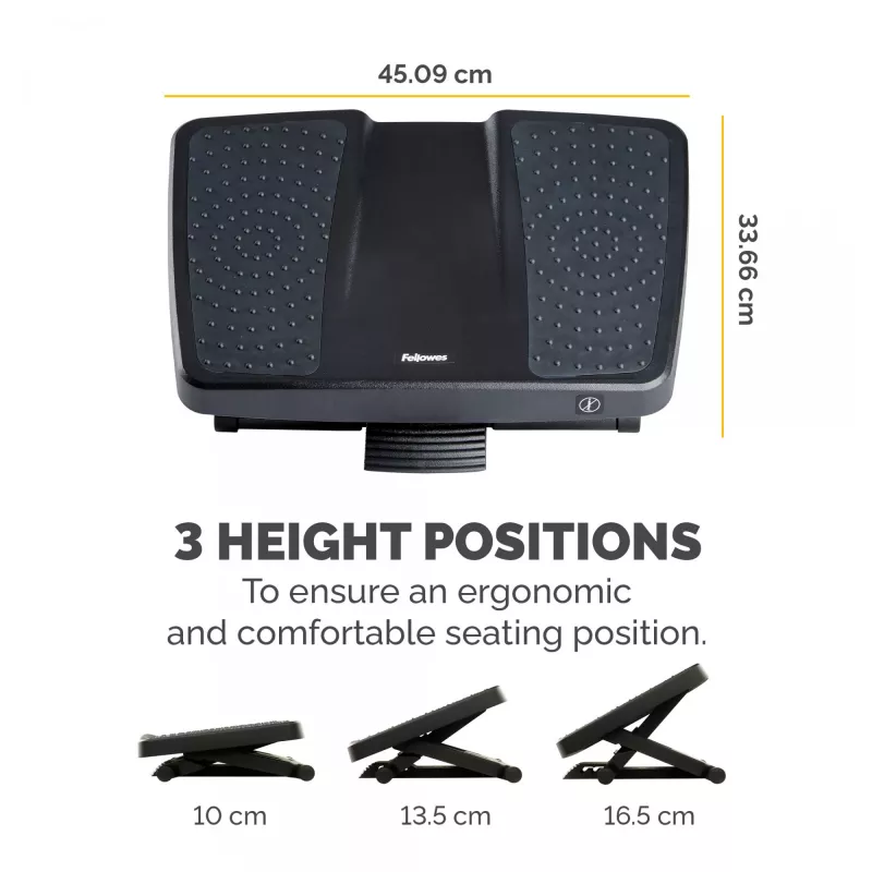 Fellowes Foot Rest Under Desk - Professional Series Ultimate Foot Support Ergonomic Foot Rest with 3 Height Adjustments & Massage Surface - Foot Rest Stool for Office & Home - Czarny