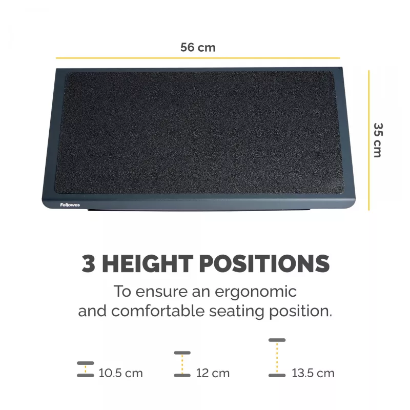 Fellowes Foot Rest Under Desk - Professional Series Under Desk Foot Rest Ergonomic Foot Rest with 3 Height Adjustable Positions & Non-Slip Platform Surface - Foot Rest Stool for Office & Home - Czarny