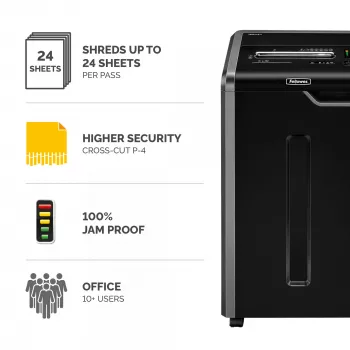 Fellowes Niszczarka 325Ci 24 arkusze niszczarka krzyżowa z pojemnikiem 83 litry wysoki poziom bezpieczeństwa P4