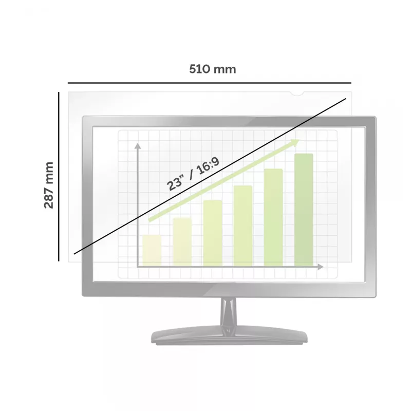 Fellowes 23-calowy szerokoekranowy filtr prywatyzujący PrivaScreen, 58,4 cm (23 cale), 16:9, Monitor, Bezramkowy filtr prywatyzujący ekranu, Przeciwodblaskowy, Prywatność, 140 g