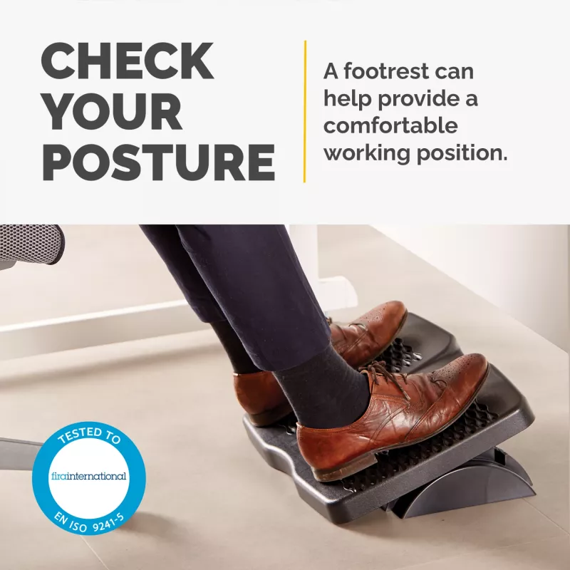 Fellowes Podnóżek pod biurko - Refresh Foot Support Ergonomiczny podnóżek z 2 regulacjami wysokości i powierzchnią masującą - Stołek podnóżek do biura i domu - Czarny