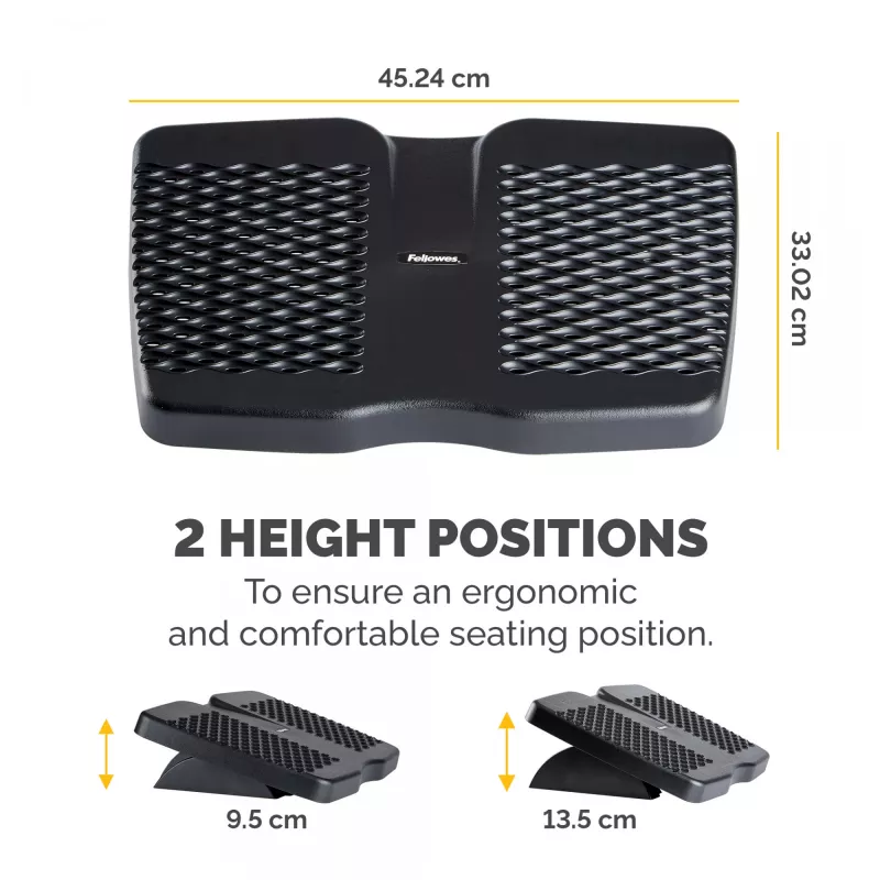 Fellowes Podnóżek pod biurko - Refresh Foot Support Ergonomiczny podnóżek z 2 regulacjami wysokości i powierzchnią masującą - Stołek podnóżek do biura i domu - Czarny