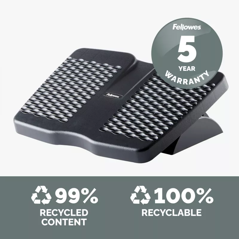 Fellowes Podnóżek pod biurko - Refresh Foot Support Ergonomiczny podnóżek z 2 regulacjami wysokości i powierzchnią masującą - Stołek podnóżek do biura i domu - Czarny