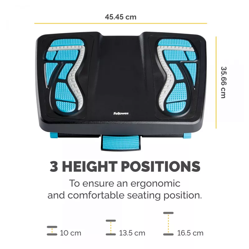 Podnóżek Fellowes pod biurko - Ergonomiczny podnóżek Energizer z regulacją wysokości w 3 pozycjach i teksturowaną powierzchnią masującą - Stołek podnóżek do biura i domu - Węgiel drzewny