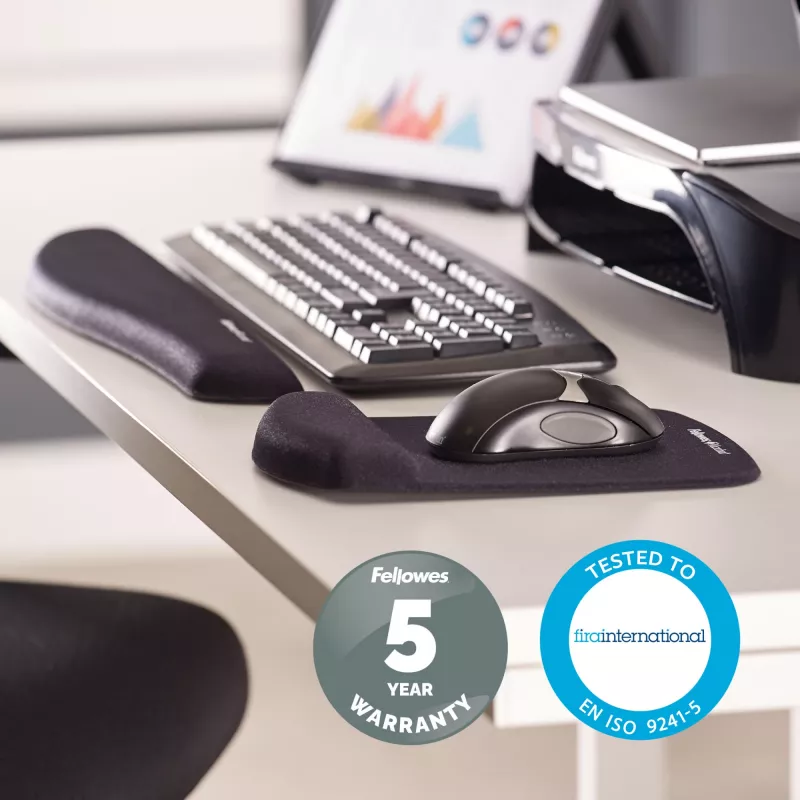 Fellowes mysz Mat Wrist Support - PlushTouch mysz Pad with Non Slip Rubber Base & Antibacterial Protection - Ergonomic mysz Mat for Computer, Laptop, Home Office Use - Czarny
