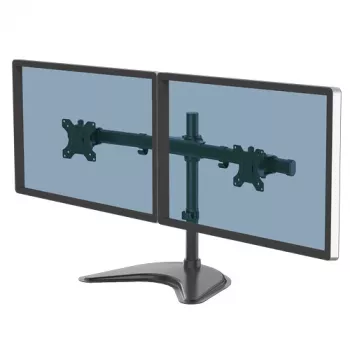 Fellowes Seasa Dual Monitor Arm - Wolnostojący uchwyt do monitorów 8 kg 27 cali - Ergonomiczny Regulowany Uchwyt Monitorowy - Pochylenie 45° Obrót 120° Obrót 360°, VESA 75 x 75/100 x 100 - Czarny