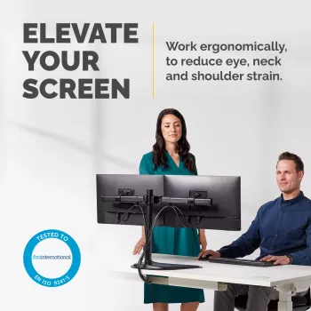 Fellowes Seasa Dual Monitor Arm - Wolnostojący uchwyt do monitorów 8 kg 27 cali - Ergonomiczny Regulowany Uchwyt Monitorowy - Pochylenie 45° Obrót 120° Obrót 360°, VESA 75 x 75/100 x 100 - Czarny