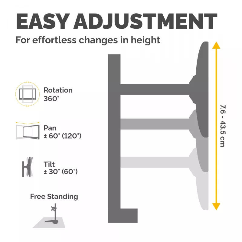 Fellowes Seasa Dual Monitor Arm - Wolnostojący uchwyt do monitorów 8 kg 27 cali - Ergonomiczny Regulowany Uchwyt Monitorowy - Pochylenie 45° Obrót 120° Obrót 360°, VESA 75 x 75/100 x 100 - Czarny