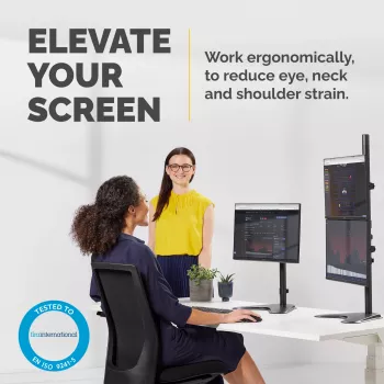 Podwójne ramię do monitora Fellowes Seasa Dual Stacking – wolnostojący uchwyt do monitorów 8 kg, 32 cale – ergonomiczne, regulowane ramię – pochylenie 45°, obrót 120°, rotacja 360°, VESA 75 x 75/100 x 100 – czarny