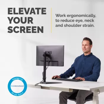 Fellowes Seasa Single Monitor Arm – Wolnostojący uchwyt do monitora dla ekranów 32 cale 8KG – Ergonomiczne regulowane ramię do monitora – Pochylenie 45° Obrót 120° Rotacja 360°, VESA 75 x 75/100 x 100 – Czarny