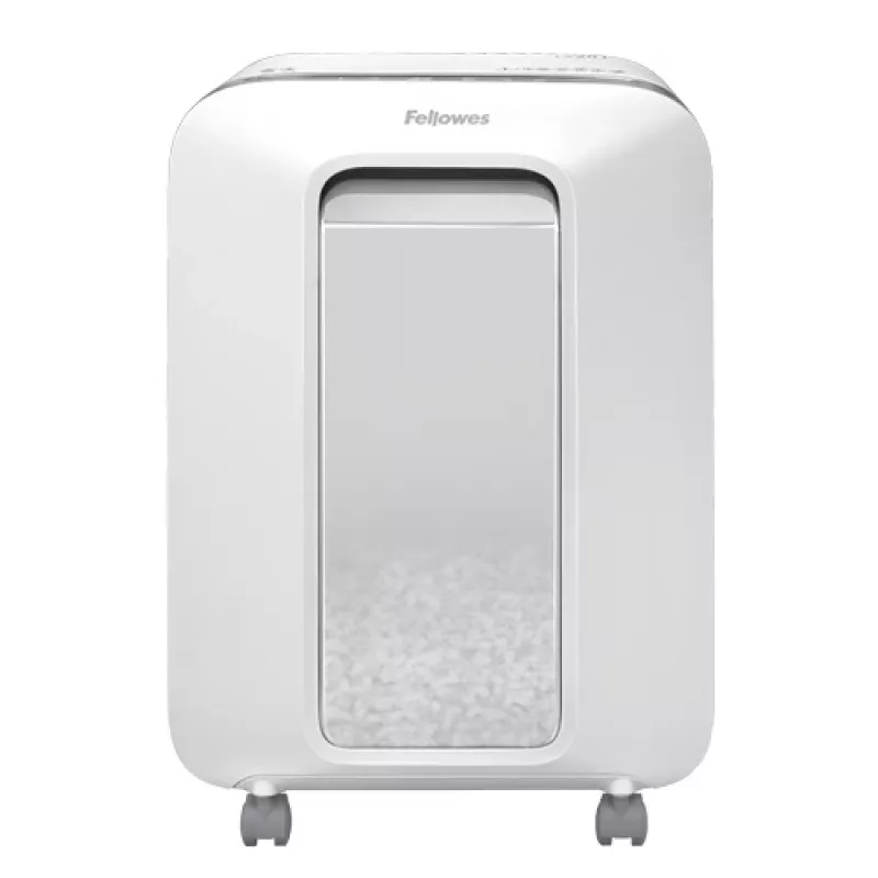 Fellowes Powershred LX201 niszczarka mikrocięta biała, cięcie mikro, 23 cm, 2 x 12 mm, 22 L, dotyk, 4 kółka