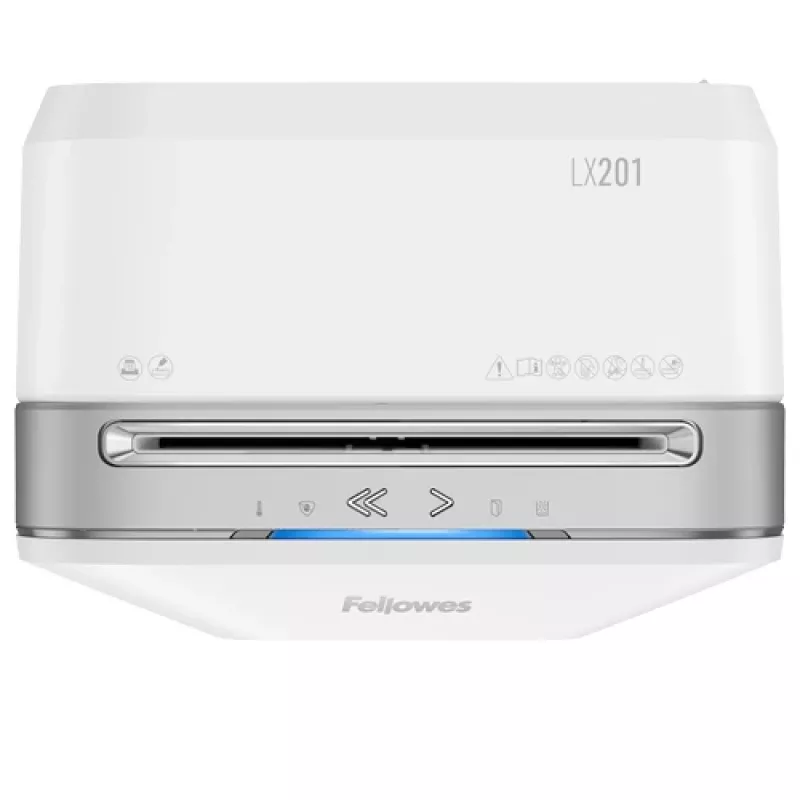 Fellowes Powershred LX201 niszczarka mikrocięta biała, cięcie mikro, 23 cm, 2 x 12 mm, 22 L, dotyk, 4 kółka