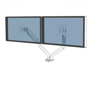 Fellowes Platinum Series Dual Monitor Arm - Uchwyt do monitora na dwa 8KG 40-calowe ekrany - Regulowany uchwyt biurkowy na dwa monitory - Pochylenie 45° Obrót 180° Obrotnica 360° Obrót 360°, VESA 75 x 75/100 x 100 - Biały