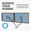 Fellowes Platinum Series Dual Monitor Arm - Monitor Mount for Two 8KG 40 inch Screens - Adjustable Dual Monitor Desk Mount - Tilt 45° Pan 180ᵒ Swivel 360ᵒ Rotation 360ᵒ, VESA 75 x 75/100 x 100 - srebrny