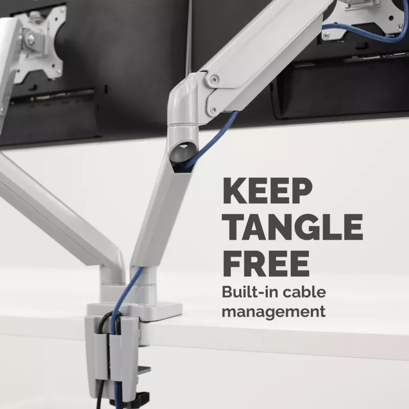 Fellowes Platinum Series Dual Monitor Arm - Monitor Mount for Two 8KG 40 inch Screens - Adjustable Dual Monitor Desk Mount - Tilt 45° Pan 180ᵒ Swivel 360ᵒ Rotation 360ᵒ, VESA 75 x 75/100 x 100 - srebrny