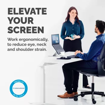 Podstawka pod laptop Fellowes Hylyft — regulowana podstawka do biurka, do domu i biura — podnośnik do laptopa z 6 stopniami regulacji wysokości — maks. rozmiar monitora 17 cali, maks. waga 5 kg — srebrny/czarny