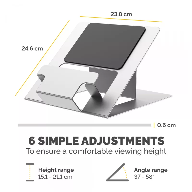 Podstawka pod laptop Fellowes Hylyft — regulowana podstawka do biurka, do domu i biura — podnośnik do laptopa z 6 stopniami regulacji wysokości — maks. rozmiar monitora 17 cali, maks. waga 5 kg — srebrny/czarny