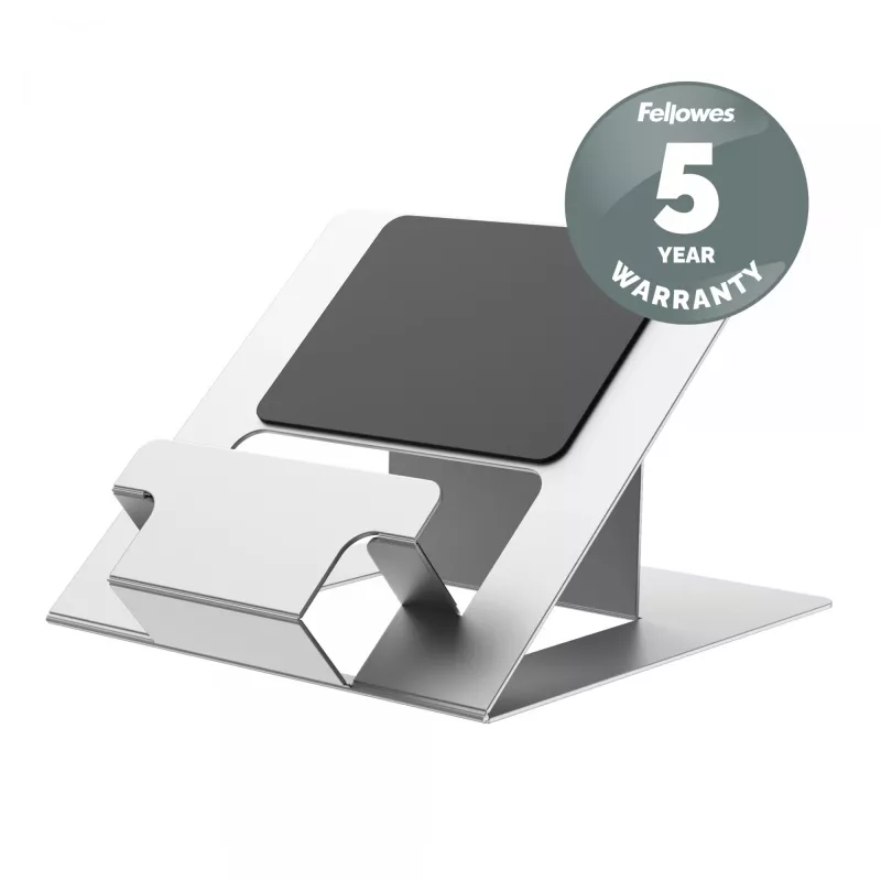 Podstawka pod laptop Fellowes Hylyft — regulowana podstawka do biurka, do domu i biura — podnośnik do laptopa z 6 stopniami regulacji wysokości — maks. rozmiar monitora 17 cali, maks. waga 5 kg — srebrny/czarny