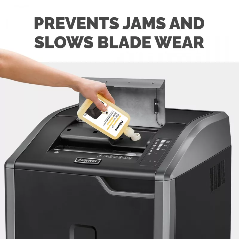 Fellowes Powershred butelkowany środek smarny (355 ml), Olej smarny, 0,355 l, Żółty, 90 mm, 35 mm, 20 mm