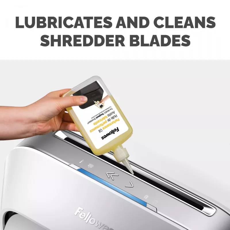 Fellowes Powershred butelkowany środek smarny (355 ml), Olej smarny, 0,355 l, Żółty, 90 mm, 35 mm, 20 mm