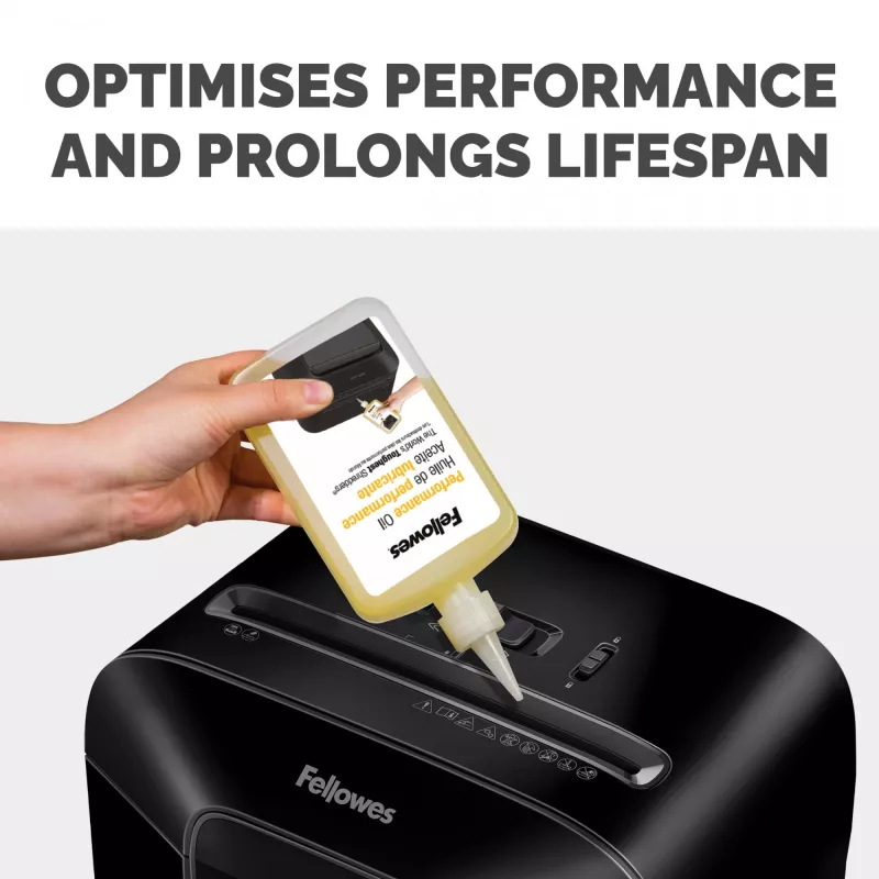 Fellowes Powershred butelkowany środek smarny (355 ml), Olej smarny, 0,355 l, Żółty, 90 mm, 35 mm, 20 mm