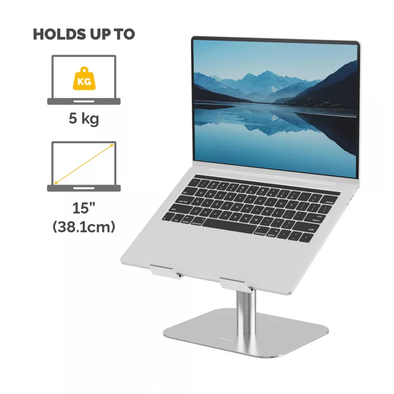 Fellowes Alumia Laptop Riser Podstawka pod laptop na biurko Maks. rozmiar 15 cali Maks. waga 5 kg Srebrny