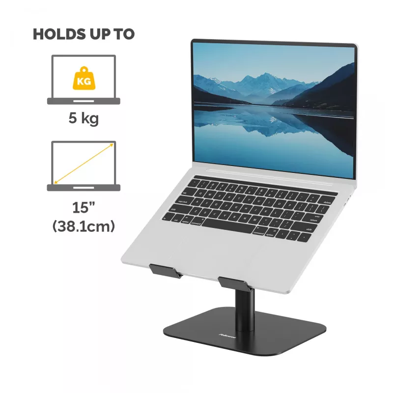 Fellowes Alumia Laptop Riser Podstawka pod laptop na biurko Maks. rozmiar 15 cali Maks. waga 5 kg Czarna