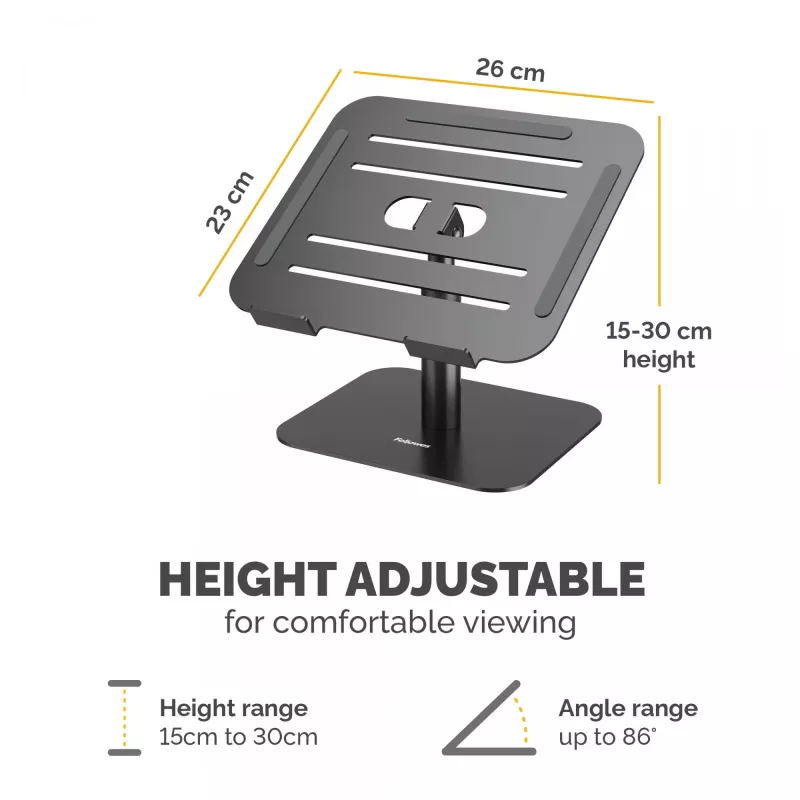 Fellowes Alumia Laptop Riser Podstawka pod laptop na biurko Maks. rozmiar 15 cali Maks. waga 5 kg Czarna