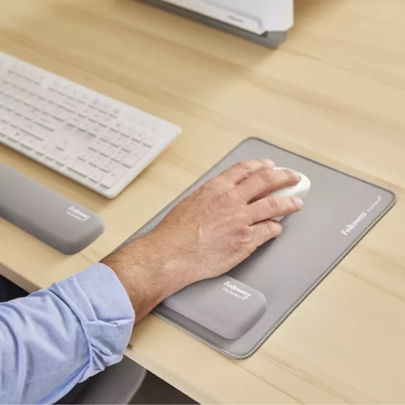 Podkładka pod nadgarstek Fellowes Breyta – antybakteryjna, ergonomiczna podpórka, szara