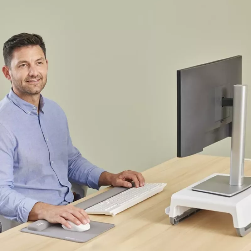 Podkładka pod nadgarstek Fellowes Breyta – antybakteryjna, ergonomiczna podpórka, szara
