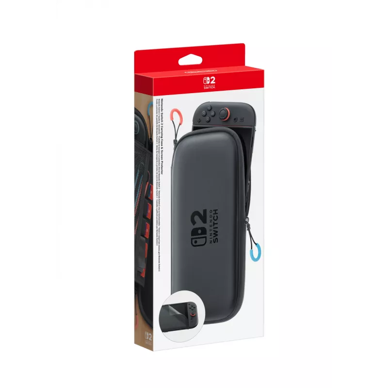 Etui ochronne i folia na ekran Nintendo Switch 2, etui sztywne, Nintendo, czarne, Nintendo Switch 2, zamek błyskawiczny, 142 mm