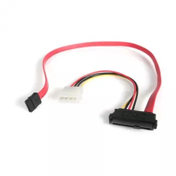 StarTech.com 18-calowy kabel SAS 29-pin na SATA z zasilaniem LP4, SATA 15-pin, LP4 M, wtyk SAS 29-pin, 0,457 m, prosty, prosty, czerwony