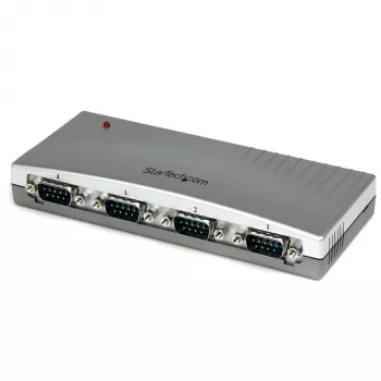 StarTech.com 4-portowy koncentrator USB na RS232 szeregowy adapter DB9, USB, szeregowy, srebrny, plastik, CE, FCC, RoHS, 1 W