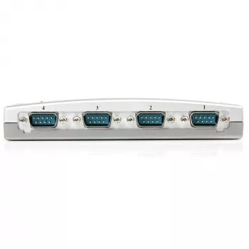 StarTech.com 4-portowy koncentrator USB na RS232 szeregowy adapter DB9, USB, szeregowy, srebrny, plastik, CE, FCC, RoHS, 1 W