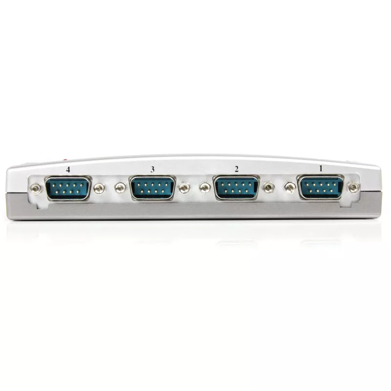 StarTech.com 4-portowy koncentrator USB na RS232 szeregowy adapter DB9, USB, szeregowy, srebrny, plastik, CE, FCC, RoHS, 1 W