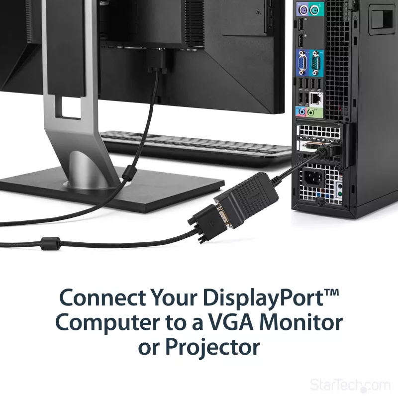 StarTech.com Adapter DisplayPort na VGA - Aktywny konwerter DP na VGA - Wideo 1080p - Wytrzymały - Kabel adaptera ze źródła DP/DP++ do monitora VGA - DP 1.2 na VGA - Zatrzaskowe złącze DP