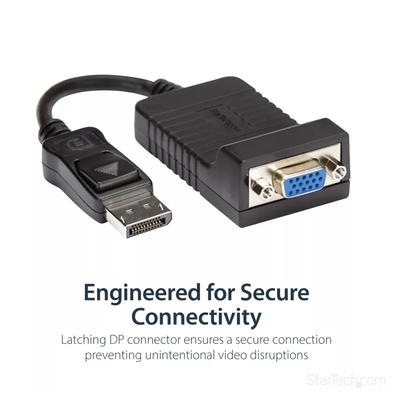 StarTech.com Adapter DisplayPort na VGA - Aktywny konwerter DP na VGA - Wideo 1080p - Wytrzymały - Kabel adaptera ze źródła DP/DP++ do monitora VGA - DP 1.2 na VGA - Zatrzaskowe złącze DP