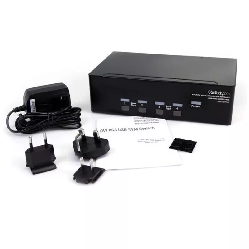 StarTech.com 4-portowy przełącznik KVM DVI VGA Dual Monitor USB z audio i hubem USB 2.0
