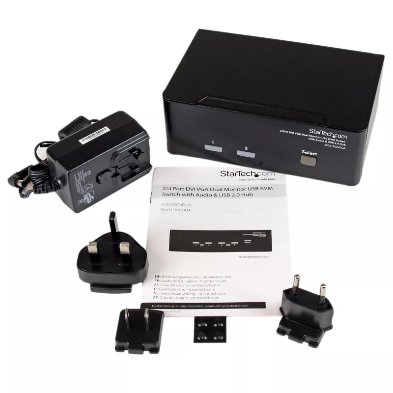 StarTech.com 2-portowy przełącznik KVM DVI VGA Dual Monitor USB z dźwiękiem i hubem USB 2.0